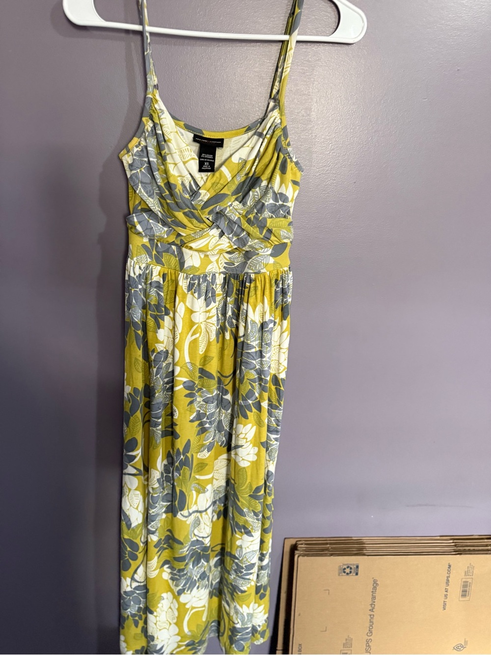 New York & Company Yellow and Gray Floral Maxi Dress with Spaghetti Straps